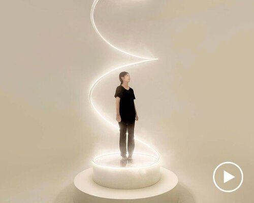 karolina halatek presents large-scale spiral installation of mist and light for lancôme